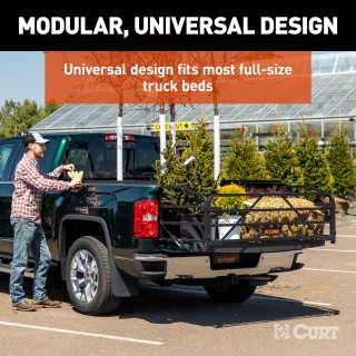 CURT Universal Truck Bed Extender with Pin-Latch System CURT truck bed extender adding extra length with no drilling, featuring fold-down tailgate for easy cargo access.