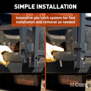 CURT Universal Truck Bed Extender with Pin-Latch System CURT truck bed extender adding extra length with no drilling, featuring fold-down tailgate for easy cargo access.