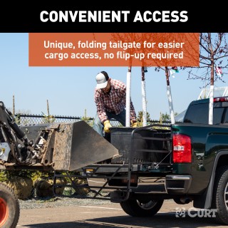 CURT Universal Truck Bed Extender with Pin-Latch System CURT truck bed extender adding extra length with no drilling, featuring fold-down tailgate for easy cargo access.