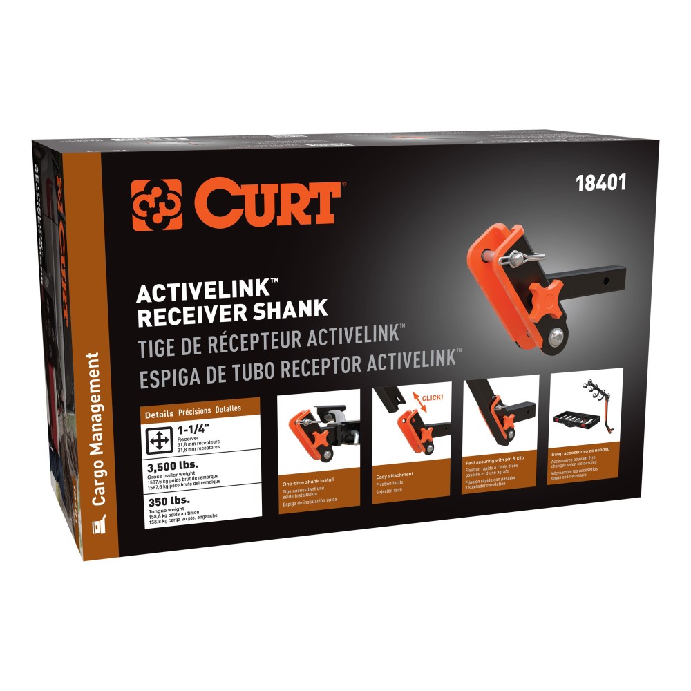 CURT ActiveLink Adjustable Drop Hitch for Outdoor Accessories CURT ActiveLink system with adjustable drop hitch for easy accessory swaps