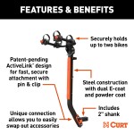 CURT ActiveLink SE bike rack holding two bikes on a vehicle hitch.