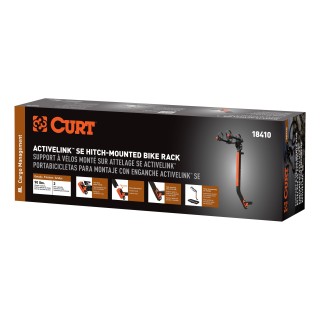CURT ActiveLink SE 2-Bike Rack with Innovative Hitch System CURT ActiveLink SE bike rack holding two bikes on a vehicle hitch.