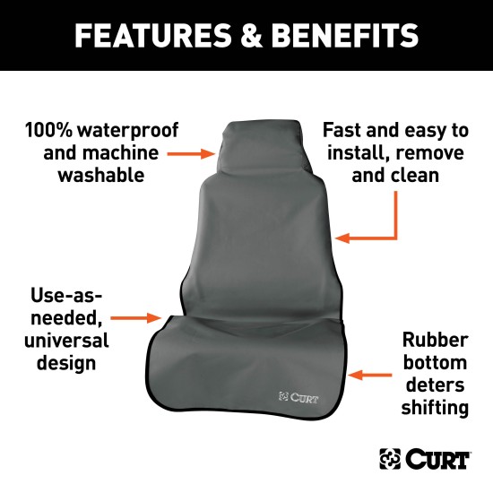 CURT Seat Defender Universal Car Seat Cover - Grey CURT Seat Defender car seat cover in grey, fits 58x23 inch bucket seats, universal design