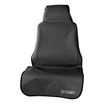 CURT Seat Defender Universal Car Seat Cover for Bucket Seats CURT Seat Defender car seat cover installed on a black bucket seat, protecting against spills and dirt