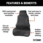 CURT Seat Defender Universal Car Seat Cover for Bucket Seats CURT Seat Defender car seat cover installed on a black bucket seat, protecting against spills and dirt