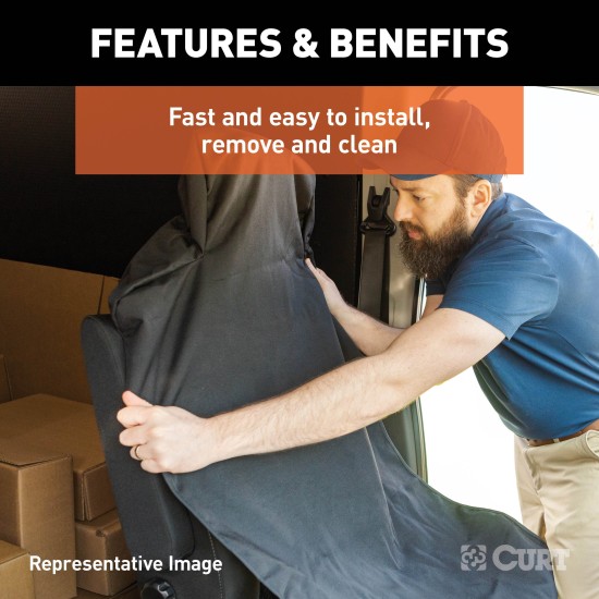 CURT Seat Defender Universal Car Seat Cover for Bucket Seats CURT Seat Defender car seat cover installed on a black bucket seat, protecting against spills and dirt