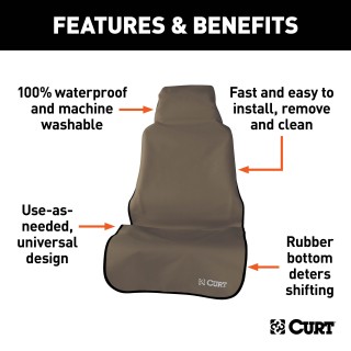 CURT Seat Defender Universal Car Seat Cover Protection CURT Seat Defender brown car seat cover protecting against spills and dirt