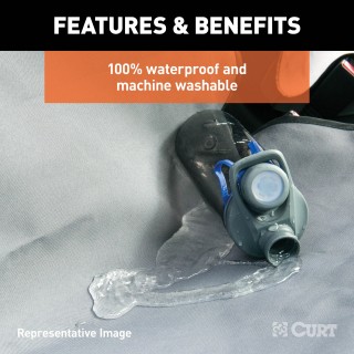 CURT Seat Defender Universal Waterproof Bench Seat Cover Grey CURT Seat Defender bench seat cover offering protection against dirt, spills, and pet dander, easy to install and remove.