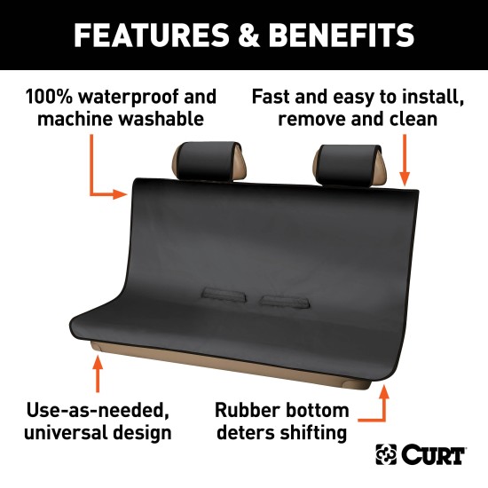 CURT Seat Defender Universal Bench Seat Cover - Black Black CURT Seat Defender bench seat cover protecting car seat from dirt and spills