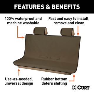 CURT Seat Defender Universal Bench Seat Cover in Brown Brown CURT Seat Defender bench seat cover providing waterproof and easy-to-install protection