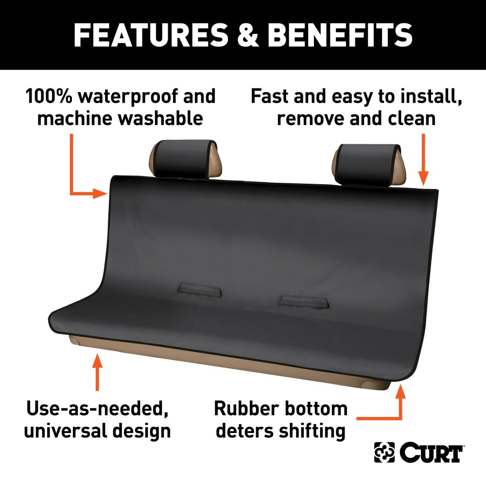 CURT Seat Defender - Universal Truck Seat Cover in Black CURT Seat Defender black seat cover on a truck bench seat, offering waterproof protection
