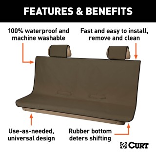 CURT Seat Defender Universal Waterproof Truck Seat Cover CURT Seat Defender truck seat cover providing protection against dirt, spills, and pet dander in a vehicle interior.
