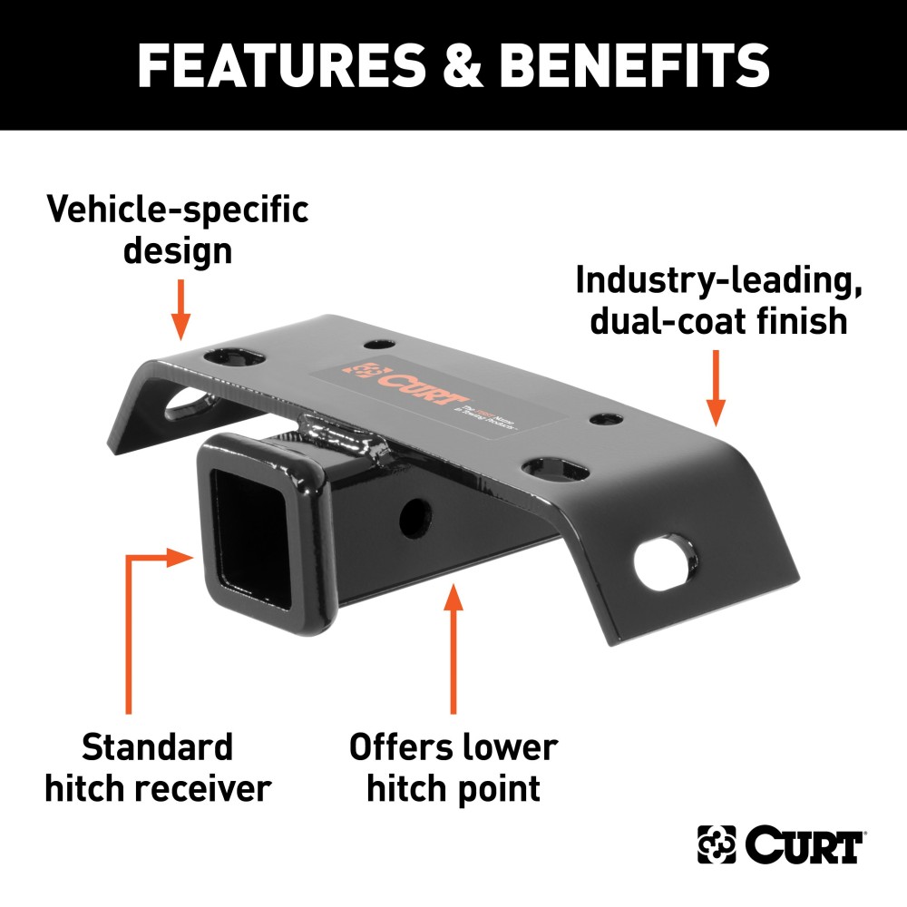 CURT Bumper Hitch with 2 Inch Receiver - Black Powder Coated CURT bumper hitch black powder coat finish, fits 2 inch receiver on step bumper, towing solution