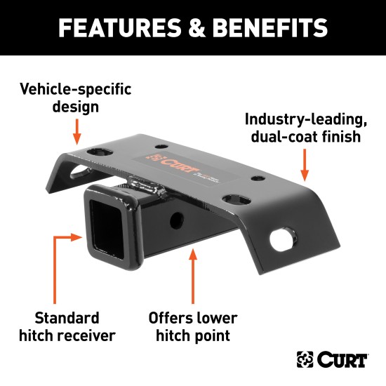 CURT Bumper Hitch with 2 Inch Receiver - Black Powder Coated CURT bumper hitch black powder coat finish, fits 2 inch receiver on step bumper, towing solution