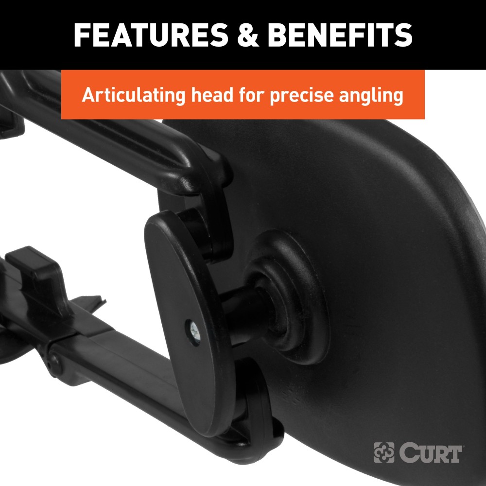 CURT Extended View Tow Mirror for Enhanced Towing Visibility CURT extended view tow mirror attached to a vehicle mirror, enhancing rear visibility while towing.