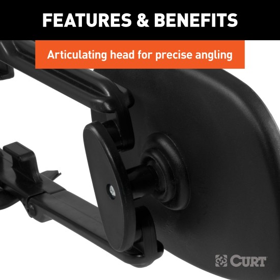 CURT Extended View Tow Mirror for Enhanced Towing Visibility CURT extended view tow mirror attached to a vehicle mirror, enhancing rear visibility while towing.