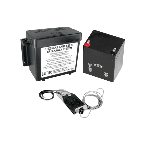 Complete Trailer Breakaway System for 1-4 Axle Electric Brakes Complete trailer breakaway system for electric brakes with weather-resistant case and battery components.