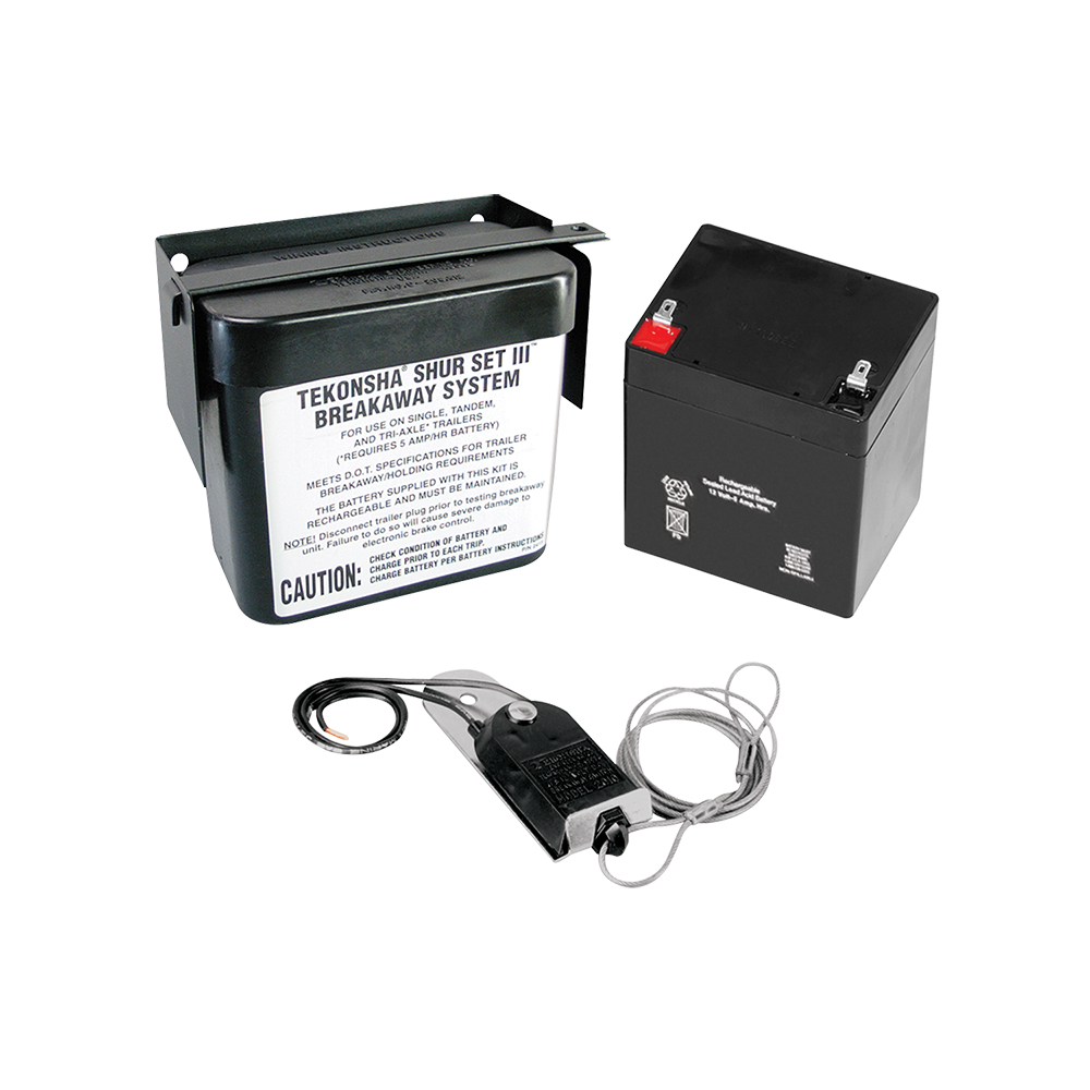 Trailer Breakaway System for Electric Brakes with Charger Complete trailer breakaway system with charger for 1-4 axle trailers
