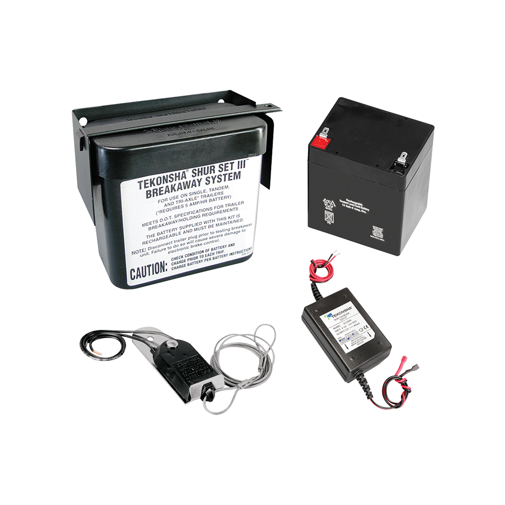 Complete Trailer Breakaway System with Charger for 1-4 Axles Complete trailer breakaway system with electric brakes for 1-4 axle trailers