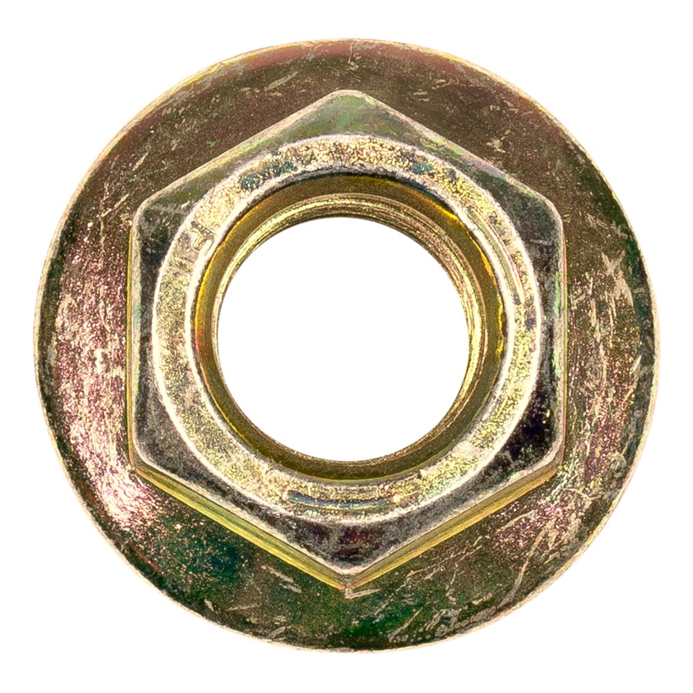 Lippert yellow zinc-plated hex flange nut with 9/16-18 thread end