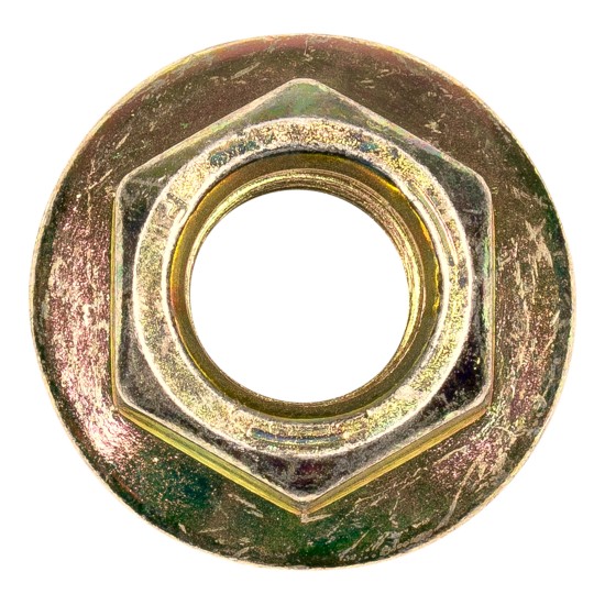 Lippert Hex Flange Nut with 9/16 Inch - 18 Threading Lippert yellow zinc-plated hex flange nut with 9/16-18 thread end
