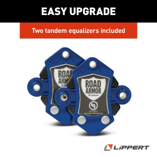Road Armor Anti-Shock Suspension Upgrade Kit for Trailers Road Armor suspension upgrade kit with tandem equalizers, greaseable bushings, and corrosion-resistant fasteners.