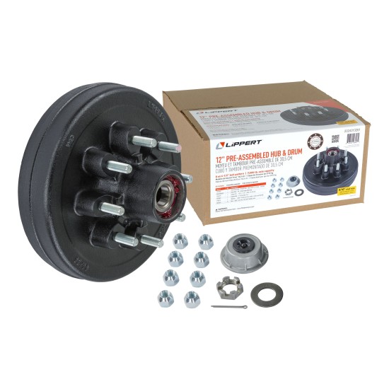 Lippert High-Quality Hub Assembly for 7000 lbs Axles Complete pre-greased hub assembly with lug nuts, dust cap, and spindle nut by Lippert.