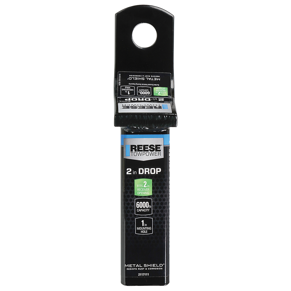 REESE Ball Mount for 2 Inch Hitch Receiver with 6,000 lbs Capacity REESE ball mount fitting a 2 inch hitch receiver with 6,000 lbs capacity, angle cut design, metal shield finish