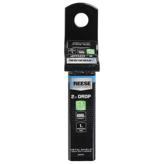 REESE Ball Mount for 2 Inch Hitch Receiver with 6,000 lbs Capacity REESE ball mount fitting a 2 inch hitch receiver with 6,000 lbs capacity, angle cut design, metal shield finish