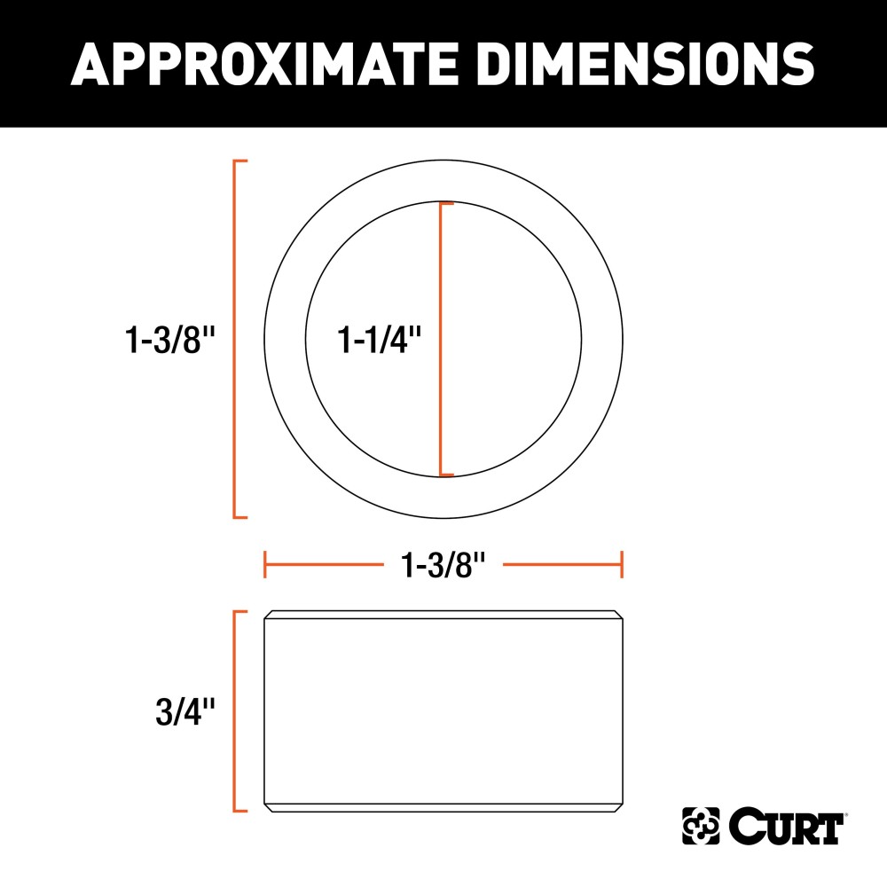 CURT Reducer Bushing for Trailer Ball Fitment, 1-3/8 to 1-1/4 Inch CURT reducer bushing with yellow zinc finish, reducing hole size for trailer ball fitment.