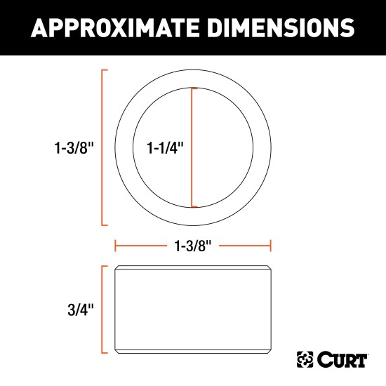 CURT Reducer Bushing for Trailer Ball Fitment, 1-3/8 to 1-1/4 Inch CURT reducer bushing with yellow zinc finish, reducing hole size for trailer ball fitment.