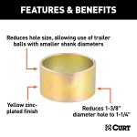 CURT Reducer Bushing for Trailer Ball Fitment, 1-3/8 to 1-1/4 Inch CURT reducer bushing with yellow zinc finish, reducing hole size for trailer ball fitment.