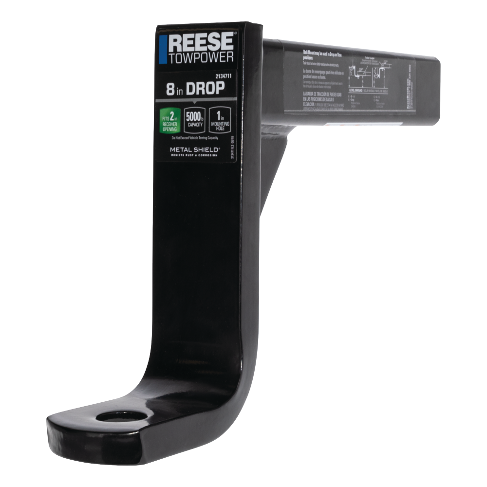 REESE Ball Mount for 2-Inch Receiver with 8-Inch Drop REESE ball mount compatible with 2-inch receiver, 8-inch drop