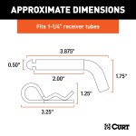 CURT 1/2" solid steel hitch pin with zinc finish for towing CURT 1/2 inch hitch pin with zinc finish, designed for towing, fits 1-1/4 inch receivers