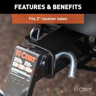 A CURT 5/8 inch hitch pin with a zinc finish and clip for secure towing