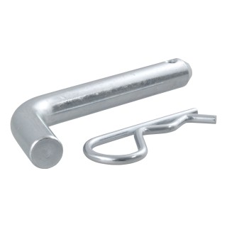 CURT 5/8 Inch Hitch Pin with Zinc Finish and Retainer Clip CURT 5/8 inch hitch pin with zinc finish, featuring a bent handle and retainer clip, ideal for 2 inch receiver tubes.