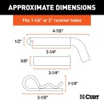 CURT 1/2 inch hitch pin with zinc finish, fits 1-1/4" or 2" shanks, secure towing
