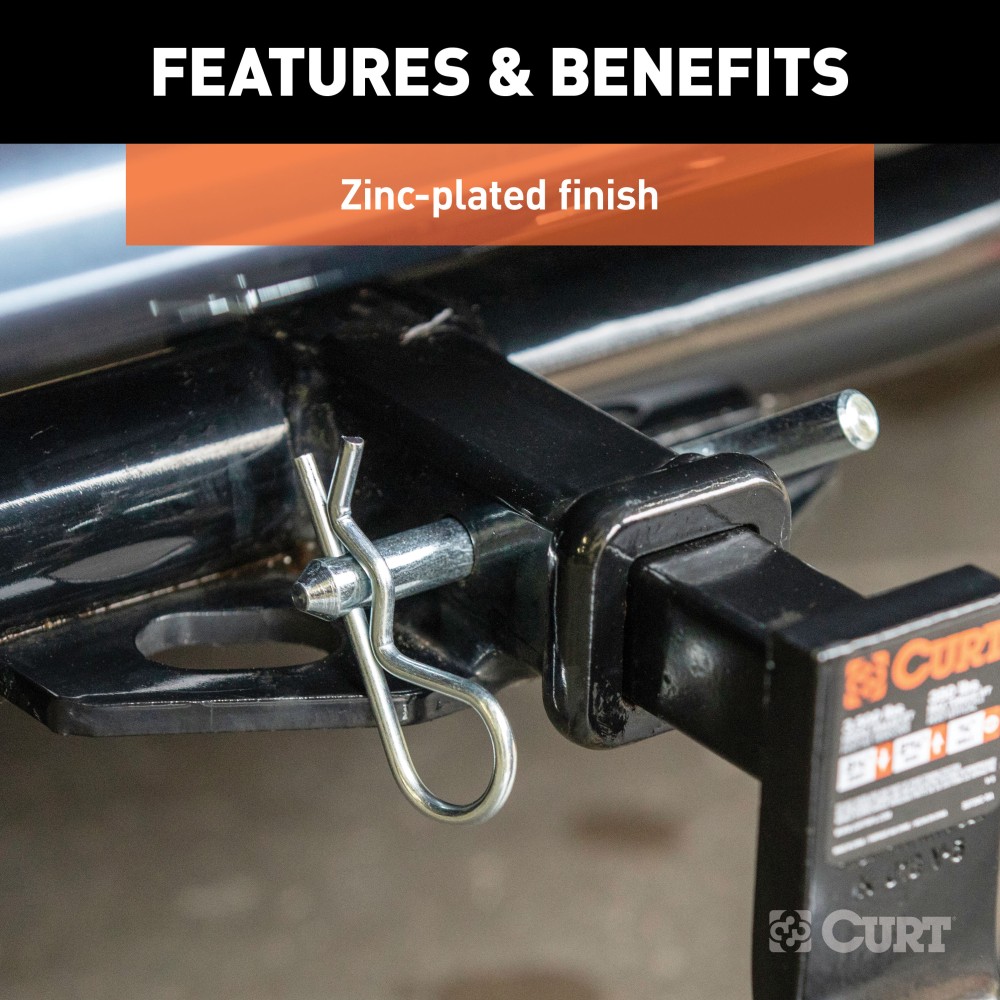 CURT 1/2 inch hitch pin with zinc finish, fits 1-1/4" or 2" shanks, secure towing
