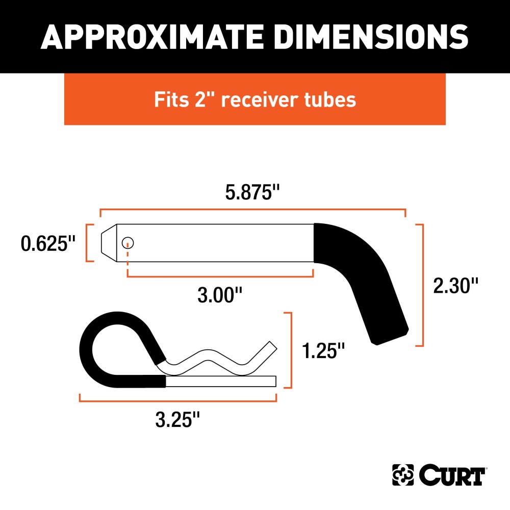 CURT 5/8 Inch Hitch Pin with Zinc Finish and Clip CURT 5/8 inch hitch pin with zinc finish, clip, and vinyl-coated handle