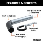 CURT 5/8 Inch Hitch Pin with Zinc Finish and Clip CURT 5/8 inch hitch pin with zinc finish, clip, and vinyl-coated handle