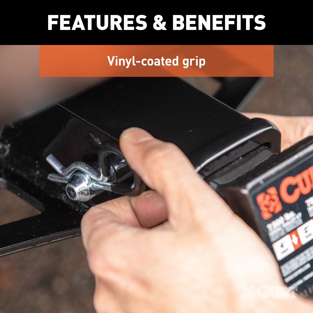CURT 5/8 Inch Hitch Pin with Zinc Finish and Clip CURT 5/8 inch hitch pin with zinc finish, clip, and vinyl-coated handle