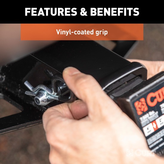 CURT 5/8 Inch Hitch Pin with Zinc Finish and Clip CURT 5/8 inch hitch pin with zinc finish, clip, and vinyl-coated handle