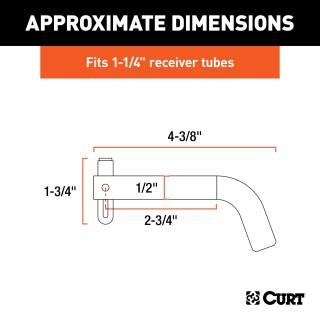 CURT 1/2 Inch Hitch Pin with Swivel Retainer for Safe Towing CURT 1/2 inch hitch pin made of solid steel with a zinc finish and swivel-type retainer.