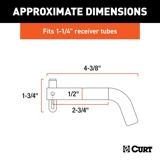 CURT 1/2 Inch Hitch Pin with Swivel Retainer for Safe Towing CURT 1/2 inch hitch pin made of solid steel with a zinc finish and swivel-type retainer.