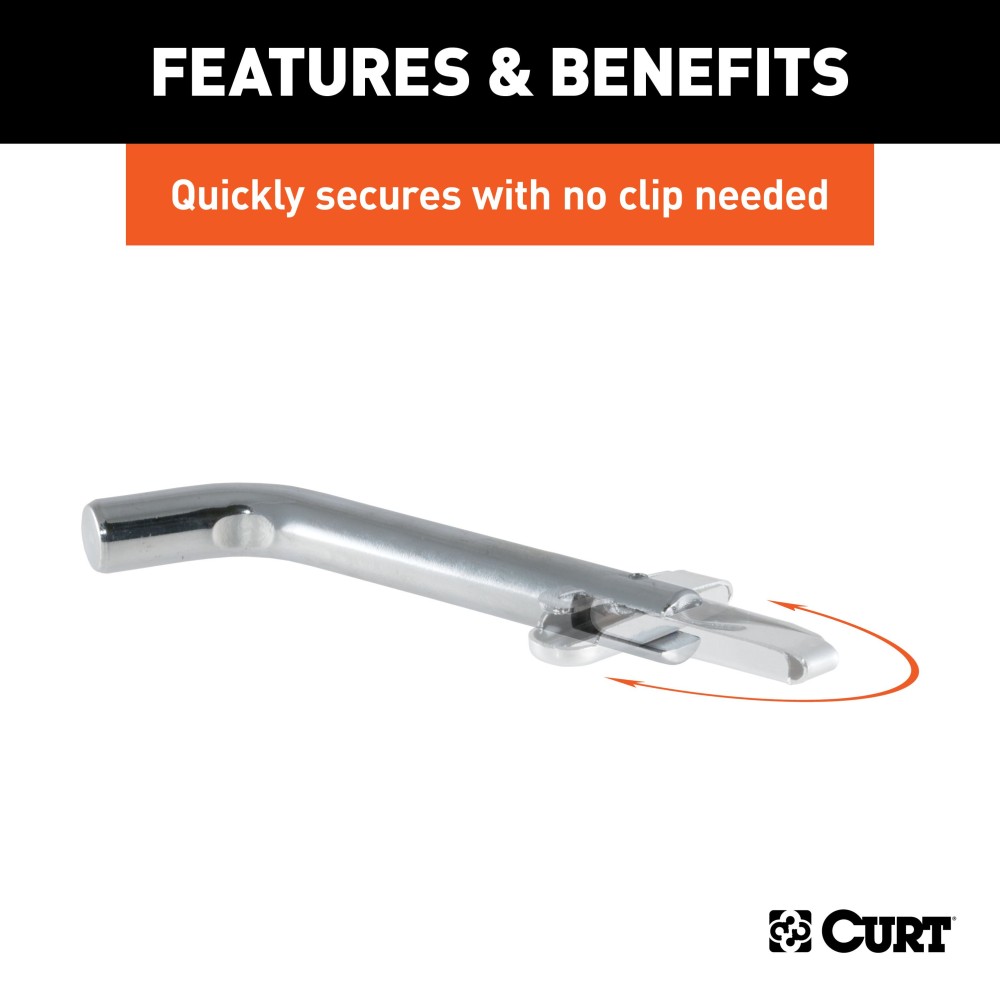 CURT 1/2 Inch Hitch Pin with Swivel Retainer for Safe Towing CURT 1/2 inch hitch pin made of solid steel with a zinc finish and swivel-type retainer.