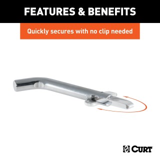 CURT 1/2 Inch Hitch Pin with Swivel Retainer for Safe Towing CURT 1/2 inch hitch pin made of solid steel with a zinc finish and swivel-type retainer.