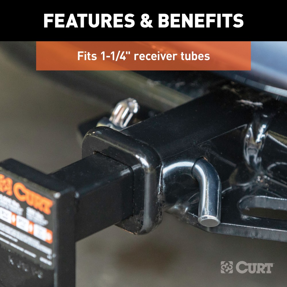 CURT 1/2 Inch Hitch Pin with Swivel Retainer for Safe Towing CURT 1/2 inch hitch pin made of solid steel with a zinc finish and swivel-type retainer.