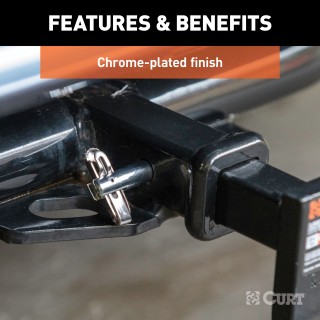 CURT 1/2 Inch Hitch Pin with Swivel Retainer for Safe Towing CURT 1/2 inch hitch pin made of solid steel with a zinc finish and swivel-type retainer.