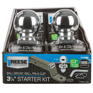 REESE Starter Kit with Ball Mount, Hitch Ball, and Pin Clip REESE starter kit including ball mount, pre-torqued hitch ball, pin and clip for towing