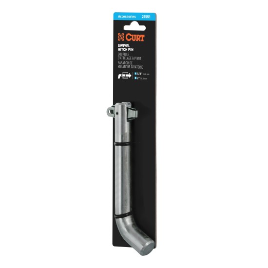CURT 5/8" Hitch Pin with Swivel Retainer and Zinc Finish CURT 5/8 inch hitch pin featuring a zinc finish and swivel retainer for secure, rust-resistant heavy-duty towing.